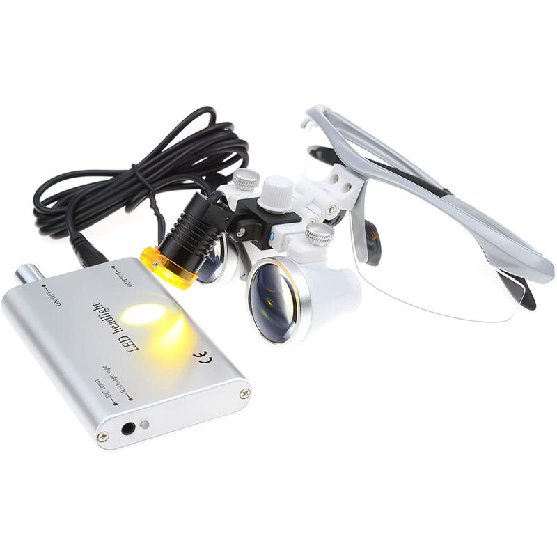 Loupes binoculaires chirurgicales en verre optique et lampe frontale LED avec filtre, boîte en aluminium, 3,5x 420mm Distance de travail