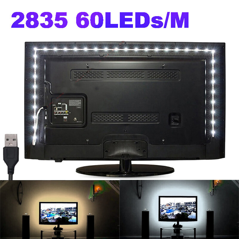 Luzes LED Strip para TV Background, Smart Neon Strips, USB, Fita Branca Quente, 5m