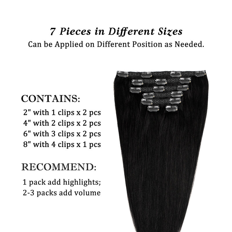 7 шт./комплект, прямые человеческие волосы для наращивания, 14-28 дюймов