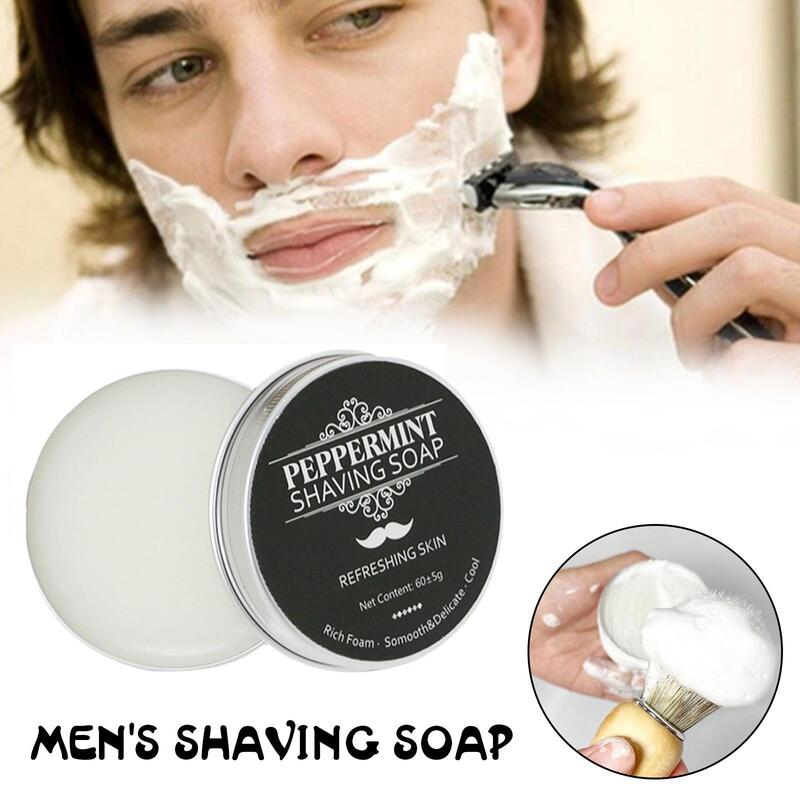 60g sabun pencukur wangi busa Mint menjaga tekstur dan halus dan sabun cukur halus pria bersih wajah B0m8