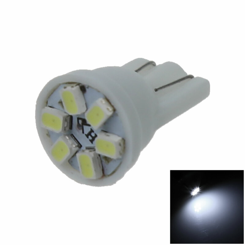 1x White Car T10 W5W Side Light Lamp Marker Lamp 6 Emitters 1206 SMD LED 657 1250 1251 A036