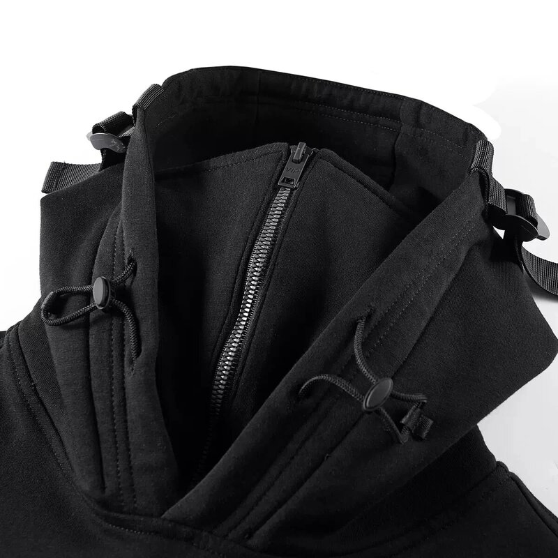 Streetwear hoodies harajuku y2k hip hop sweatshirts alta máscara pescoço à prova de vento pulôveres preto escuro techwear carga topos