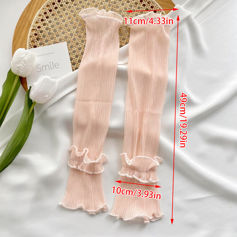 7Styles 1Pair Sun Protection Lace Pleated Long Fingerless Gloves Breathable Mesh Arm Cover Fake Sleeve Women Summer Decor Mitten