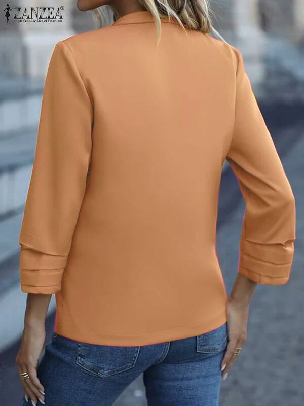 ZANZEA Solid OL Suit Casual Jackets 2023 Women Office Blazer Autumn Elegant Long Sleeve Stand Collar Blazer Fashion Simple Coats
