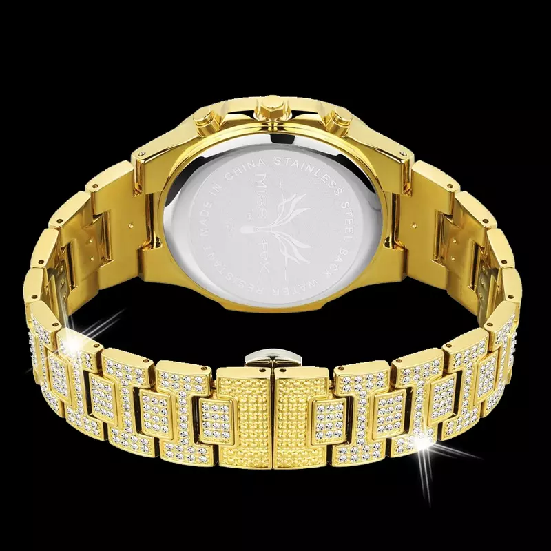 Full Bling Diamond Iced Out Watch for Men Hip Hop Mens Watches 18K Gold Steel Men's Business Watch Waterproof Moon Phase Watches