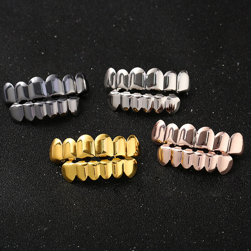 Classic Fashion 6/6 Teeth Grillz Hip Hop 14K Gold Plated Tooth Caps Decor Braces Dental Grills For Women Men Jewelry