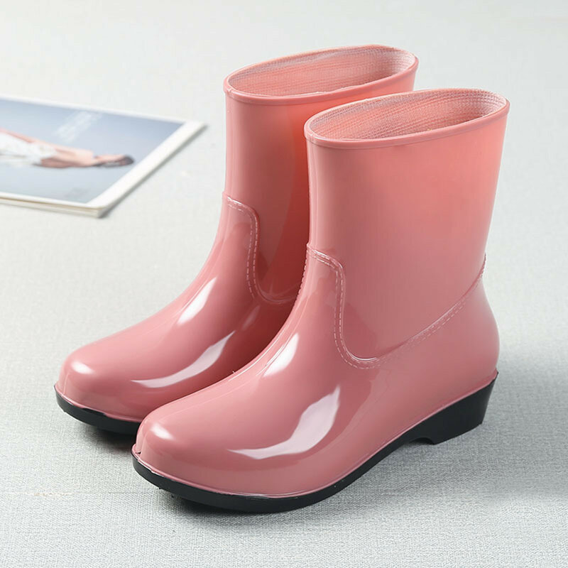 Four Seasons Warm Shoes Mid-tube Non-slip Rain Boots Ladies Rain Boots Waterproof Car Wash Shoes Fashion Non-slip Work Shoes