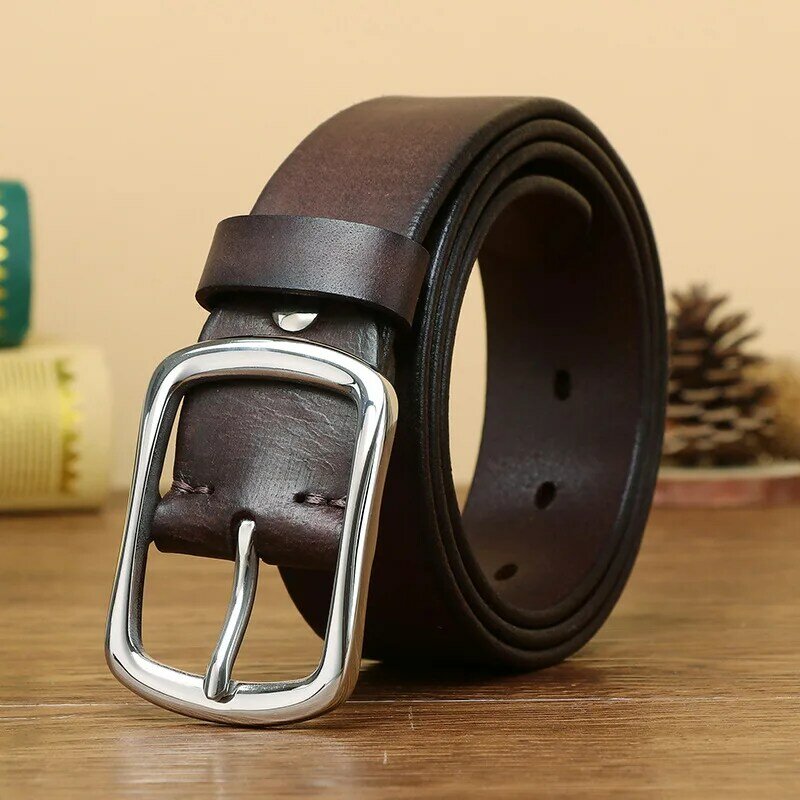 3.8CM Pure Cowhide High Quality Genuine Leather Belts for Men Strap Male Stainless Steel Buckle Vintage Jeans Cowboy Cintos
