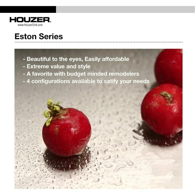 HOUZER-fregadero de cocina serie ED-3108-1 Elite, 50/50 de acero inoxidable, doble cuenco, satinado