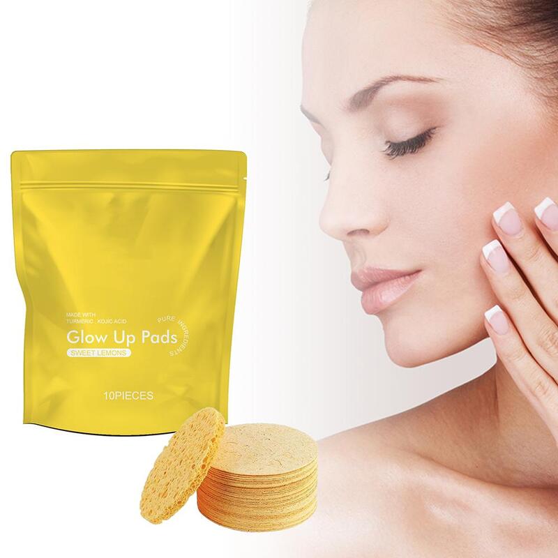 Almohadillas Kójico de cúrcuma, esponja de exfoliación de piel Natural reutilizable, Kit de esponja facial de algodón para eliminación de maquillaje D0d3