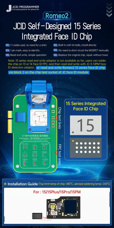 Chip de identificación facial integrado JC Romeo2 para piezas de teléfono, 1/5/10 X-12, 13, 14, 15PM, Pad Pro3/4/5, Chip de proyector de puntos, celosía IC, lectura y escritura