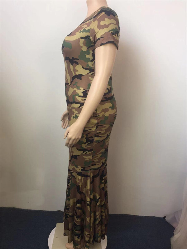 Wmstar Plus Size Women Clothing Summer Dress Wholesale Camouflage Elegant Striped Print Full Length Maxi Dresses Dropshipping