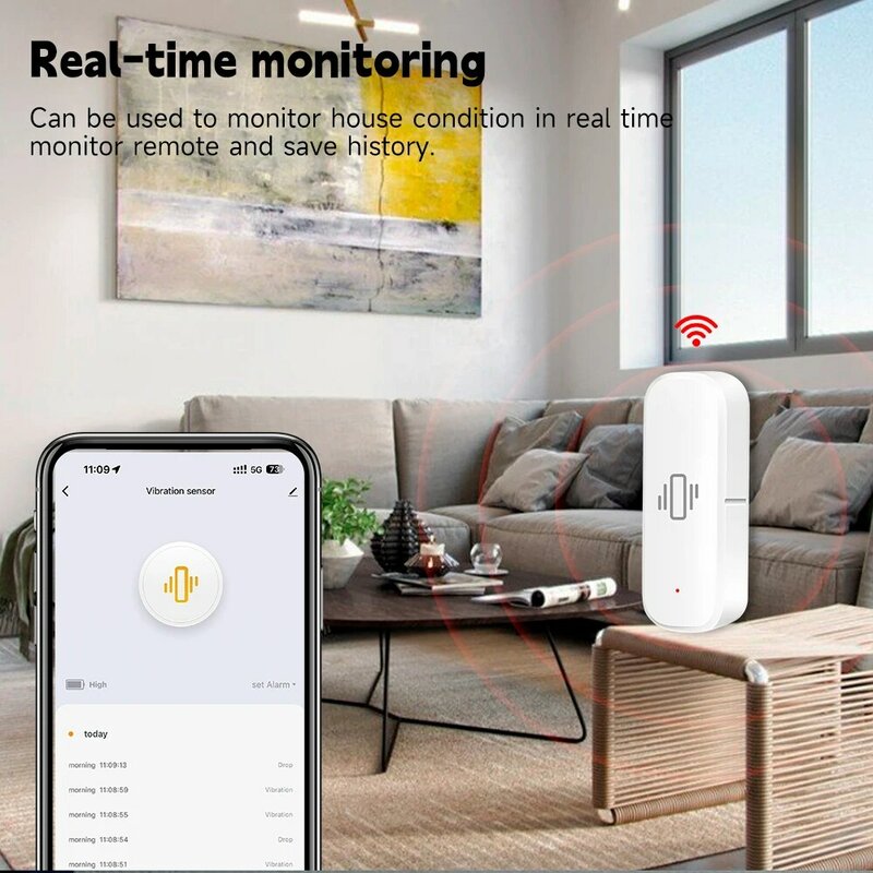 Sensor de vibración Tuya Smart Life ZigBee, por aplicación Monitor con Control, protección de seguridad, Sensor de movimiento y choque, WiFi
