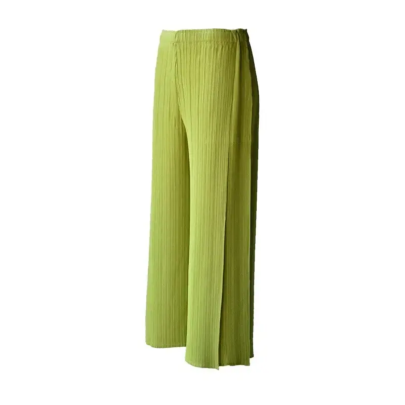ALSEY Miyake-Pantalones plisados de pierna ancha para mujer, diseño de cintura alta, sueltos, informales, delgados, temperamento Premium, drapeados, rectos