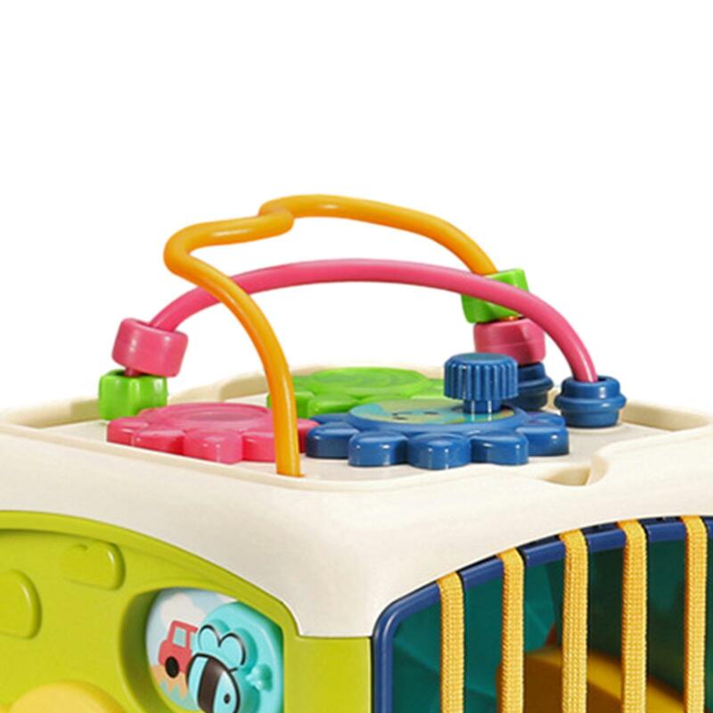 Atividade Cube Toy para pré-escolar Crianças, Sensorial Bin Shape, Sorter Toy, 7 em 1