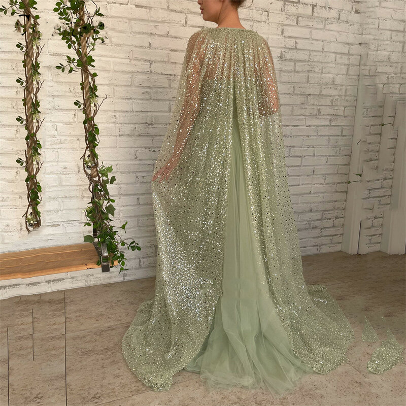 Verde a linha vestido de baile com glitter lantejoulas rendas cabo querida alta fenda longa noite formal vestido de festa sexy lindo