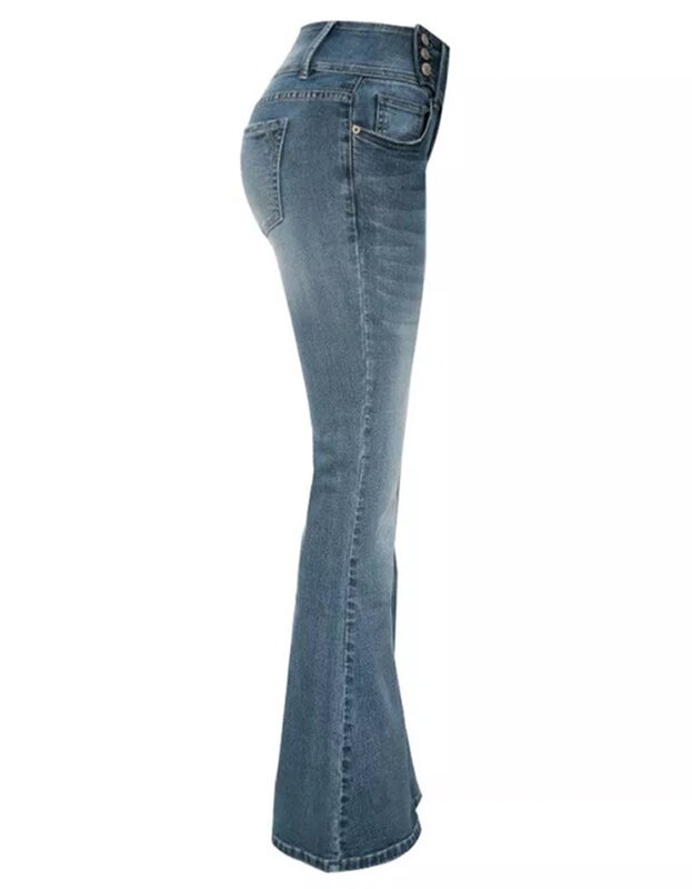Female Clothes Vintage Button Side Design Flared Leg Jeans Temperament Commuting Women's Casual Skinny Denim Pants