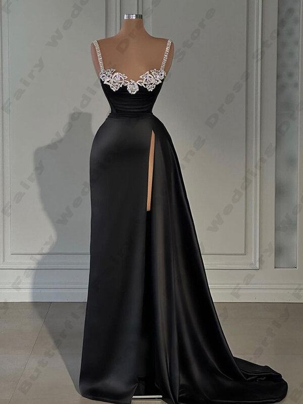 Fashion Sexy Backless New Evening Dresses For Women Mermaid Off Shoulder Sleeveless High Split Fluffy Princess Style Prom Gowns