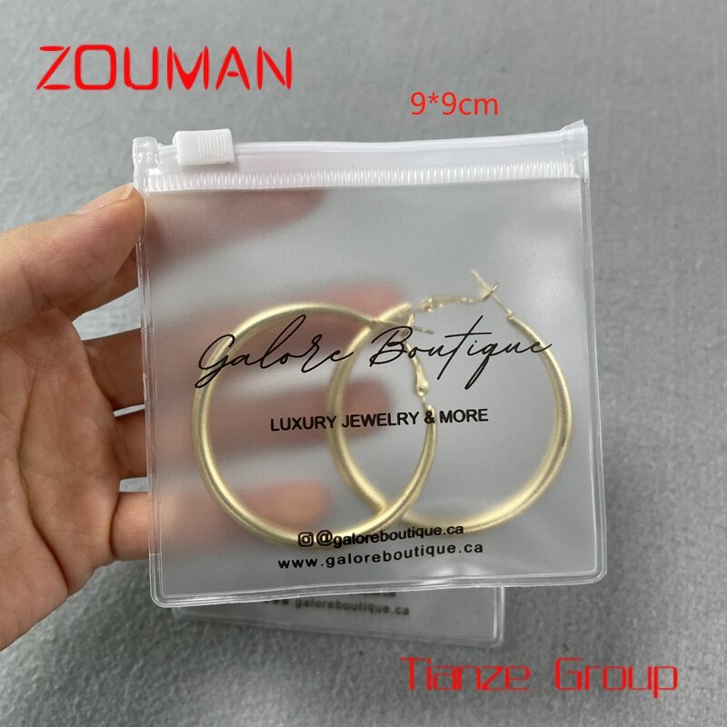 Kustom cetak Logo plastik kantong Ziplock Zip Lock Pvc kecil persegi Frosted ritsleting tas 6cm untuk anting kalung perhiasan kemasan