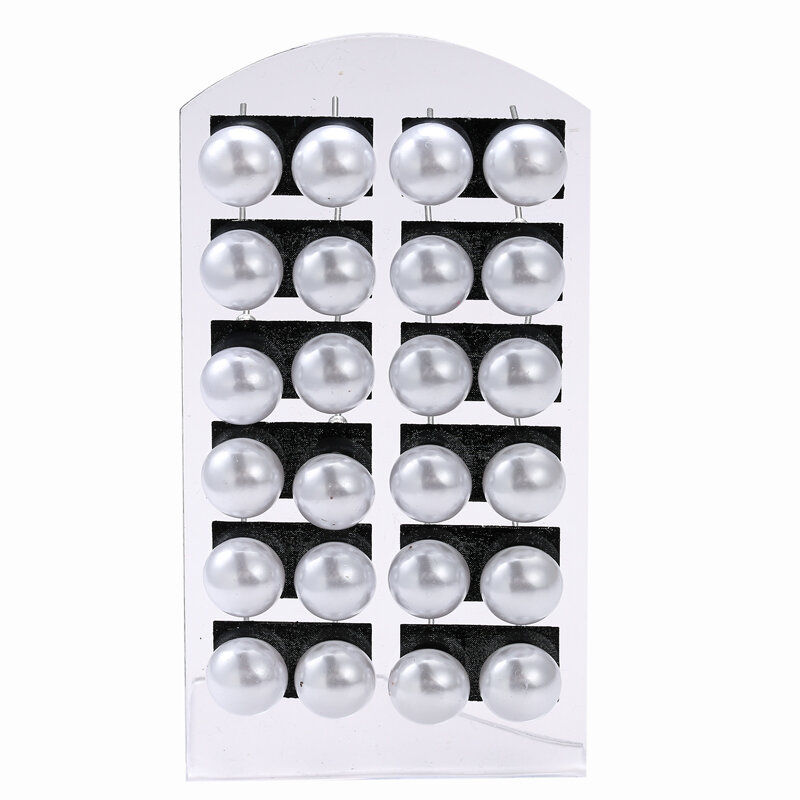 New 12 pairs/set White Imitation Pearl Stud Earrings For Women Girls Ear Jewelry Round Ball 8mm 10mm 12mm