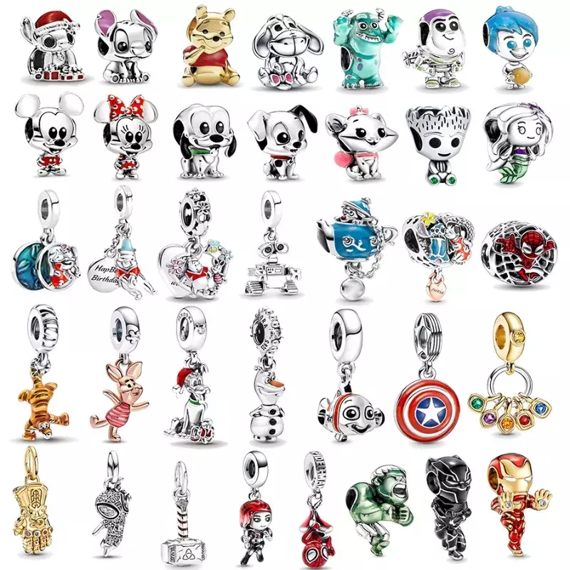 Disney Stitch Liga Pingente para Mulheres, Pulseira DIY, Charm Bead, Cartoon Pooh, Marvel Groot, Acessórios Jóias, Gift, Fit, Pandora, Mulheres