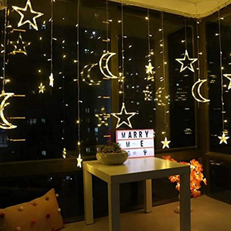 月と星のLEDナイトライト、ラマダン、家の装飾、パーティー、3.5m、1セット用の装飾ライト