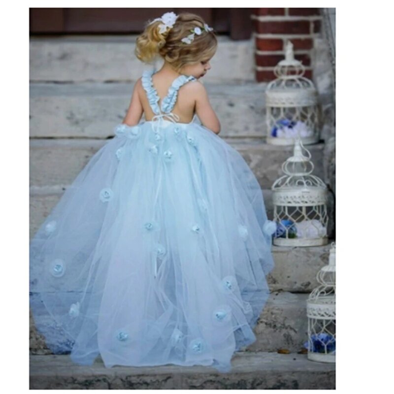 Flower Girl Dress Ball Beauty Pageant Lovely Tulle Lace Secal Backless Princess First Communion Kids Surprise Birthday Present