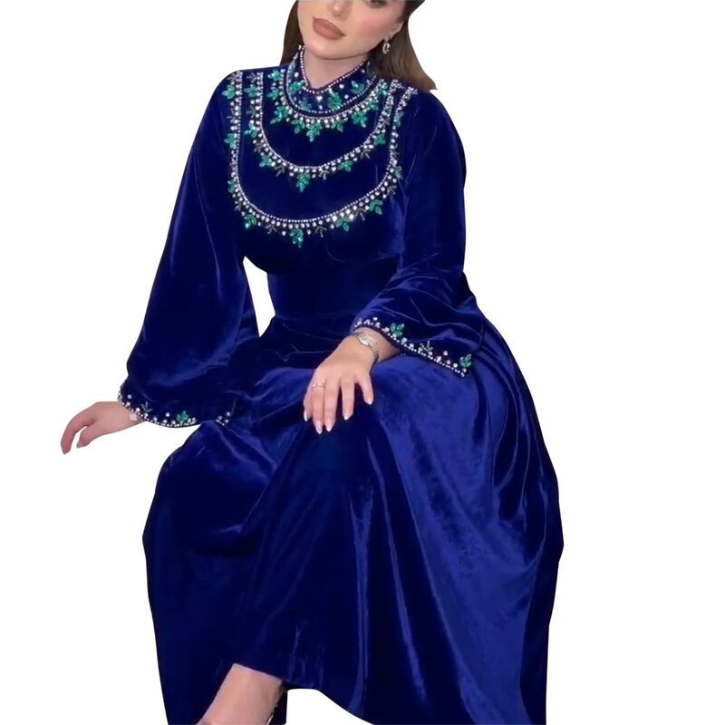 Роскошное модное платье-абайя из Саудовской Аравии, бархатное платье на молнии с зелеными каплями воды и стразами, мусульманское платье Ближнего Востока