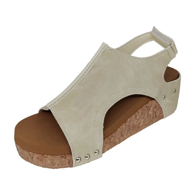 Sandalias de cuña de cuero con correa en el tobillo para Mujer, zapatos de tacón grueso con plataforma y hebilla, para verano, 2024