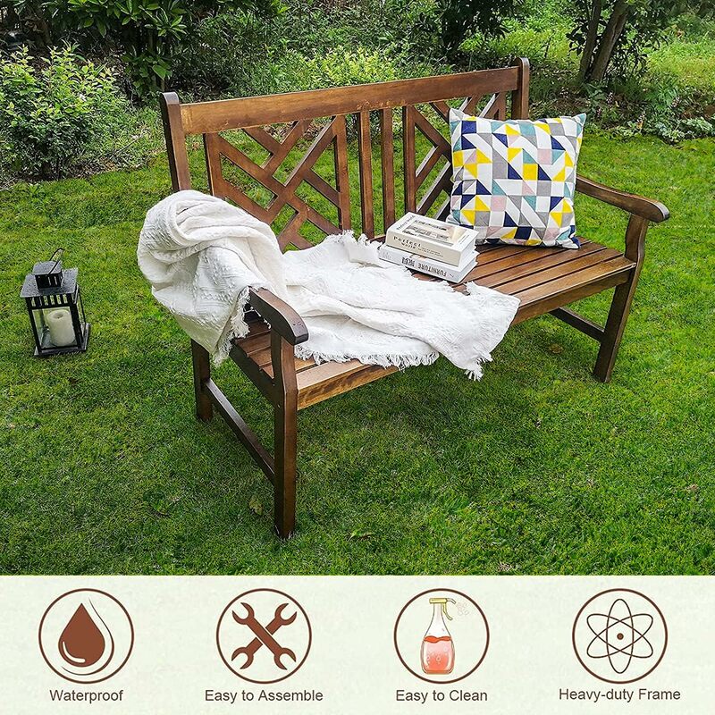 Ławka na patio na świeżym powietrzu Długie prostokątne ławki z drewna akacjowego do jadalni i pikniku na podwórku, ogród, trawnik, werandę