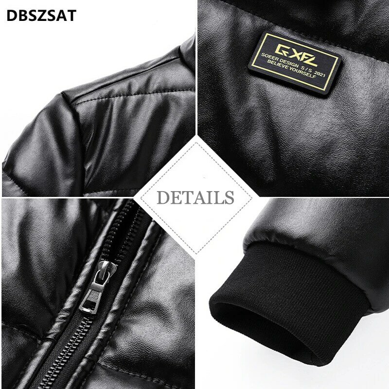 2023  Winter Men's Padded Jackets Casual Men Thermal Windbreaker Coats Fashion Man Thick Warm PU Leather Jackets Clothing