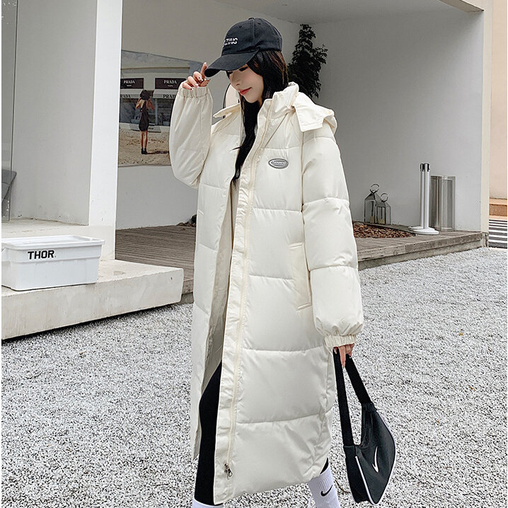 Zimowa damska koreańska wersja ciepła ocieplana kurtka, zagęszczony pikowana kurtka, zapinany na zamek średniej długości modny bawełniany płaszcz