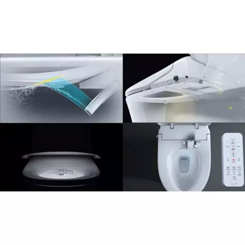 ALPHA BIDET UX Pearl Bidet Toilet duduk di memanjang Putih | Profil Ultra rendah | Air hangat Tanpa Batas | Lampu malam LED | Pengering | Pewangi