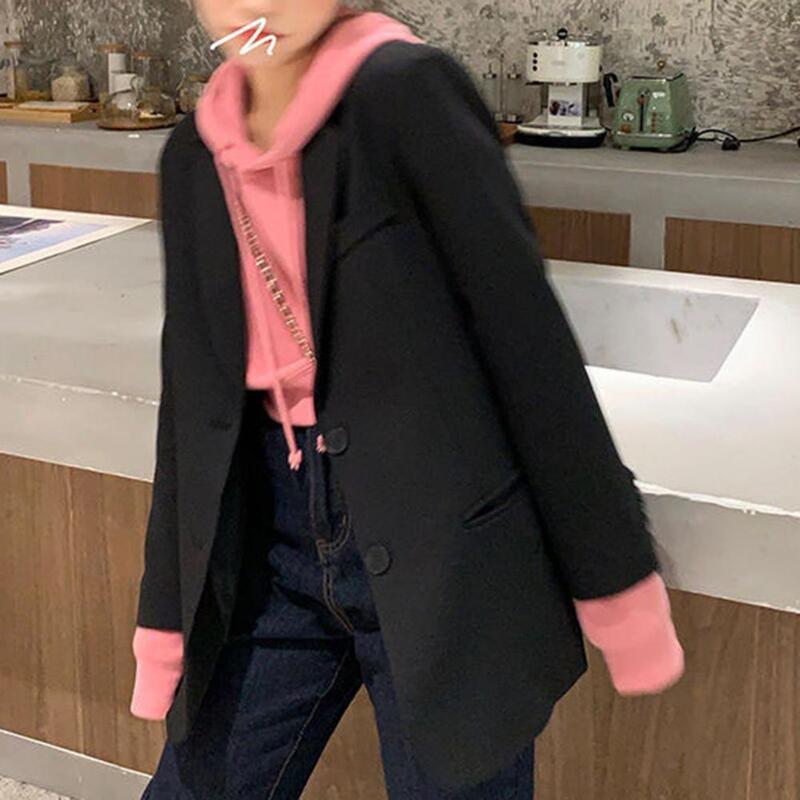 Koreanische Blazer Frauen minimalist ische feste Outwear lose elegante Retro offizielle Mode High Street feminine Frühling stilvolle Oberbekleidung