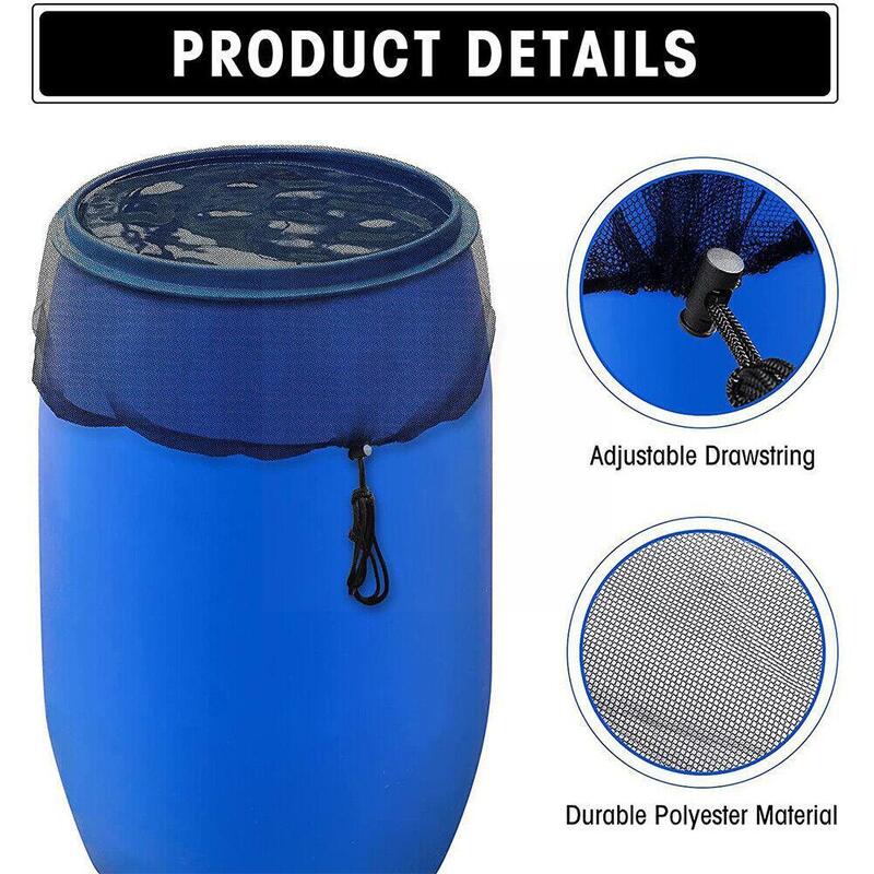 Polyester Black Mesh Cover Rain Barrel Net Cord Rain Lid Barrel Protection Anti-Mosquito Water Barrel Tool Cover B3O6