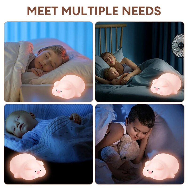 Pink Piggy Night Light Cute LED Silicone Night Lamp Indoor Atmosphere Pat Lamp Room Decoration USB Children's Night Light Gift