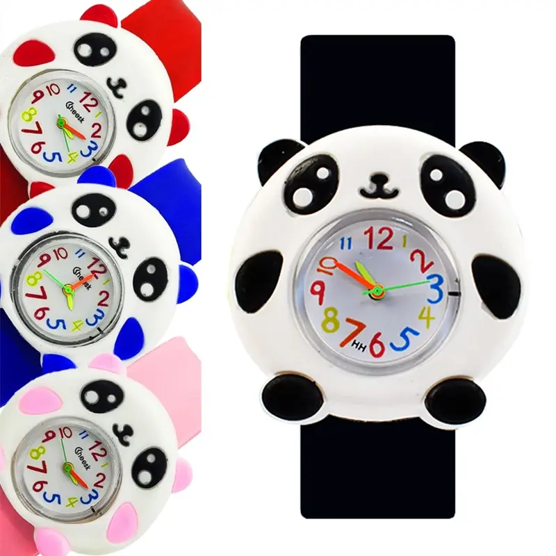 Panda dos desenhos animados unicórnio relógio crianças cognitivo tempo brinquedo verde tartaruga tapa pulseira 1-16 anos de idade crianças relógio menino menina relógio presente