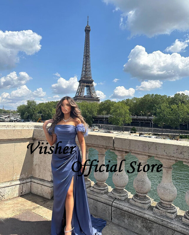 Синие вечерние платья-русалки Viisher, длинное официальное платье с открытыми плечами и шлейфом, арабские вечерние платья