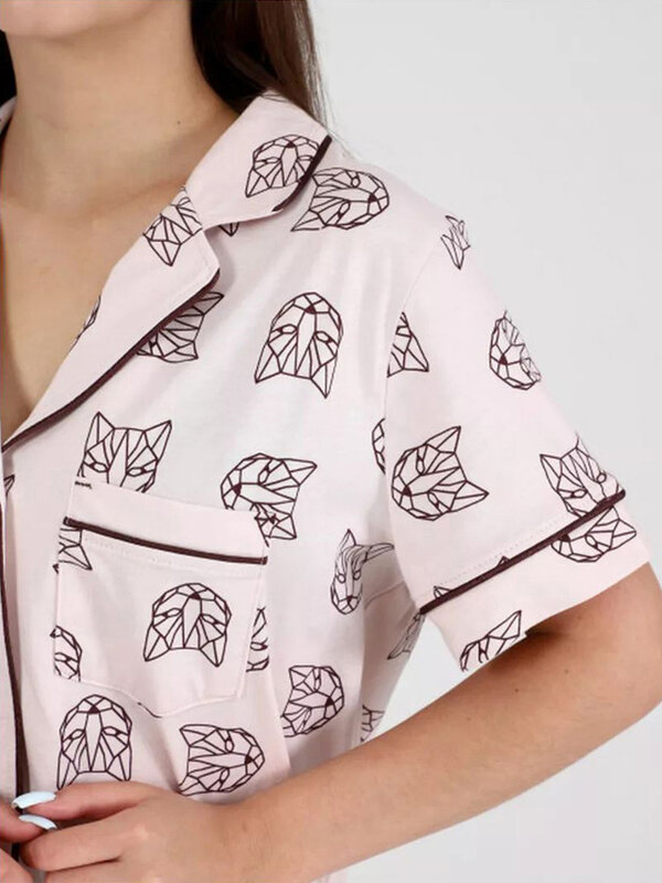 Martha qiqi neue Sommer Femme Pyjama Anzug sexy Turn-Down-Kragen Nachtwäsche Kurzarm Nachthemden Shorts lässig Damen Nachthemd Set