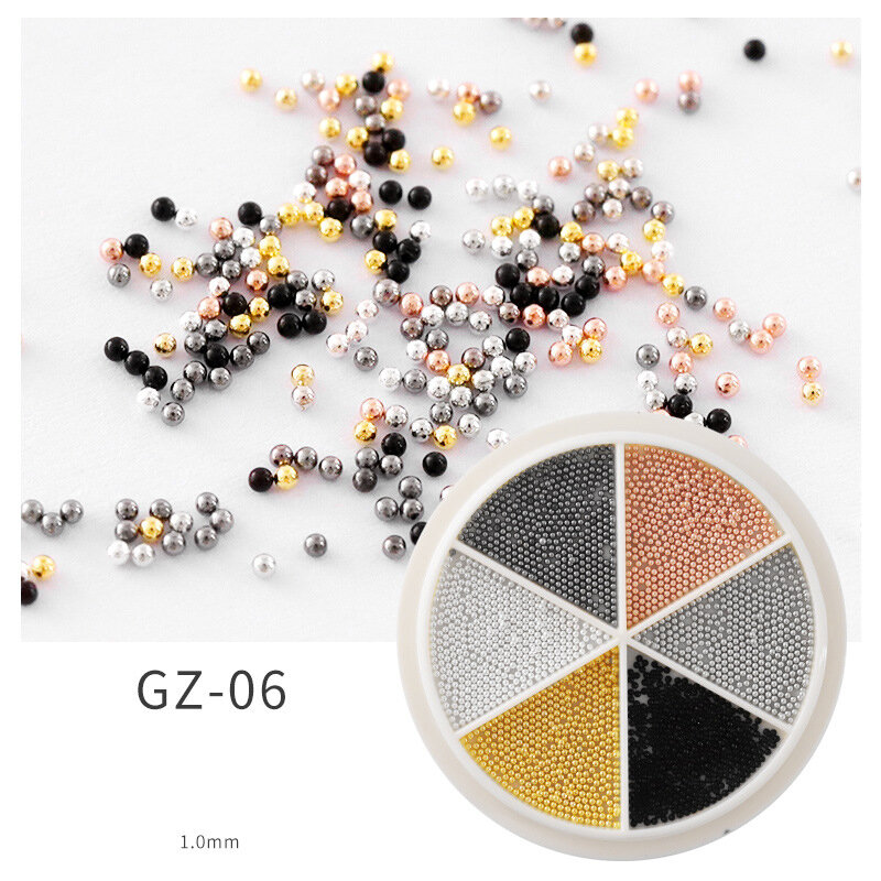 Набор из 6 видов металлических бусин для декорирования ногтей, бусины для ногтей caviar 0,8-1,5 мм для 3D-дизайна и ювелирных изделий