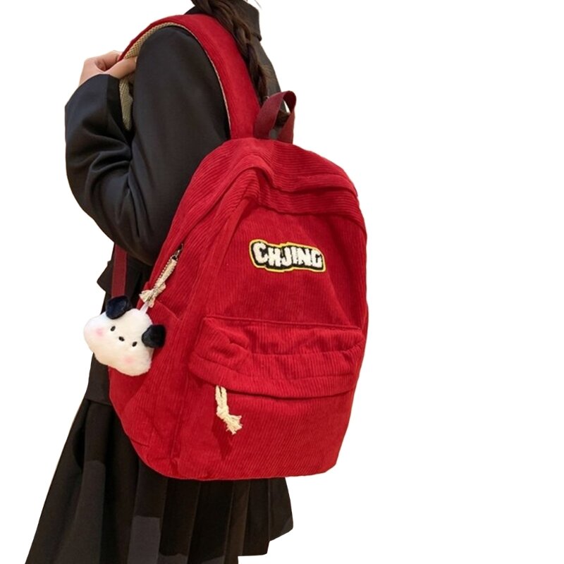 2024 새로운 2023 배낭 여자 학생을위한 대용량 Bookbags 귀여운 펜던트 더블 스트랩 숄더 백과 코듀로이 배낭