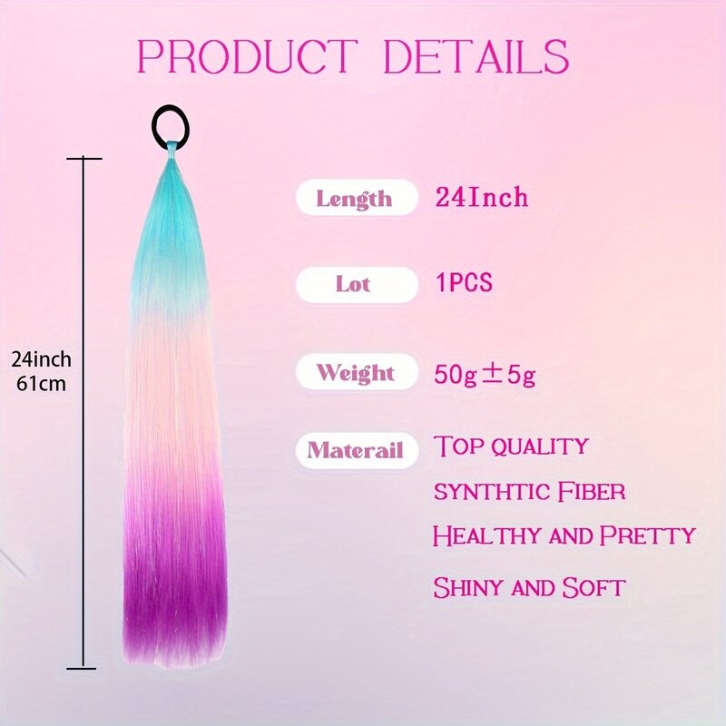 24 pollici Yaki Straight Y2K rainbow Hair Extension parrucche sintetiche intrecciate Mixed Tinsel Bling Bling Hairpiece accessorio per capelli cosplay