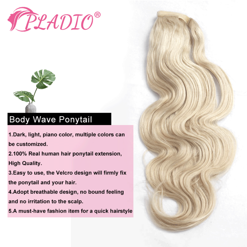 Body Wave Ponytail Extensões de cabelo humano, Envolver em torno de rabo de cavalo, Remy brasileiro, 100% cabelo humano, extremidade grossa, 12-28 em, Clip