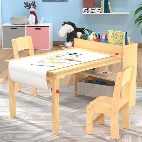 GDLF 어린이 아트 테이블 및 의자 2 개, 나무 드로잉 책상, 활동 및 공예, 어린이 가구, 42x23