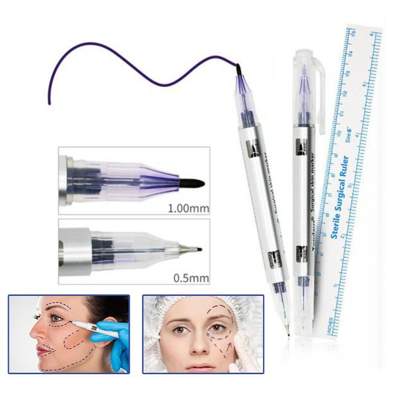 Double Head Surgical Eyebrow Tattoo Skin Marker Pen Tool Accessories Tattoo Marker Pen with Measuring Ruler Microblading