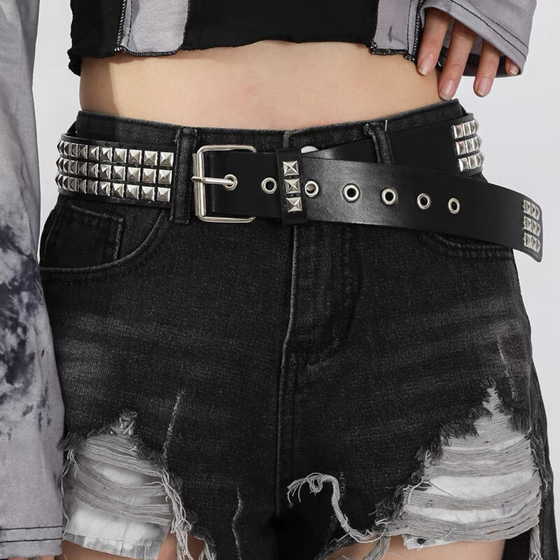 Square Bead Rivet Belt Metal Pyramid Belt Men Women Punk Hardware Jeans Alloy Buckle Jeans Decorative Accessories Waistband