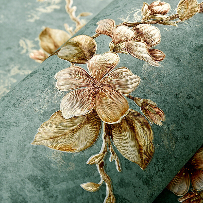 Vintage Idyllic Large Flower 3D Pressed Self-adhesive Non-woven Wallpaper for Living Room Bedroom Sofa Background Wall Wallpaper
