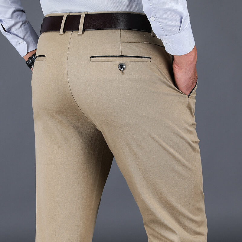 4 cores 98% de algodão calças casuais homens 2022 novo estilo clássico direto solto calças elásticas de cintura alta roupas de marca masculina