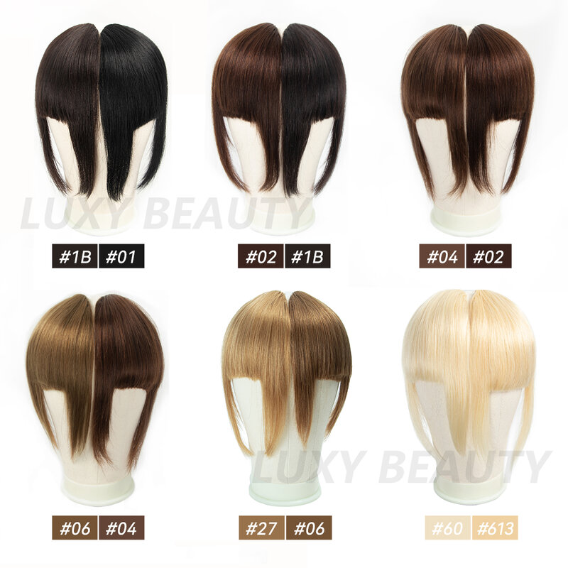 Human Hair Bangs 3 Clips 3D Blunt Cut Natural Hair Bangs OverHead Clip In Hair Extensions Non-Remy 2.5"x4.5" Black Brown Blonde