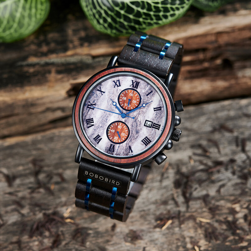 BOBO BIRD ساعة رجالي شخصية خشبية كوارتز ساعة معصم مع مؤشر مضيئة متعددة الوظائف الطلب التقويم reloj hombre الهدايا